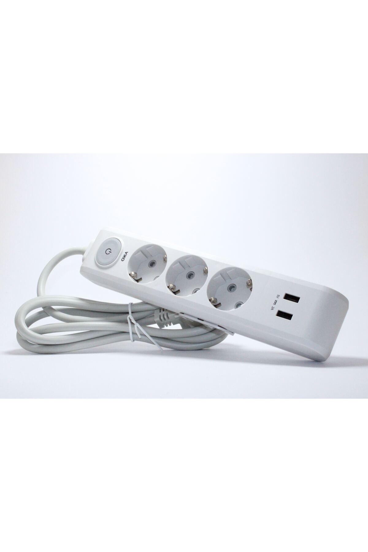 Viko Üçlü 2 USB’li Topraklı Kablolu Çocuk Korumalı Uzatma Kablosu – 2 Metre, 5V 2A